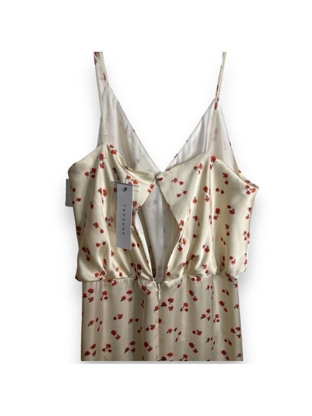 TOPSHOP Ditsy Floral Ruched Midi Satin Slip Dress Size 10 Brand New with Tags! - Picture 4 of 12
